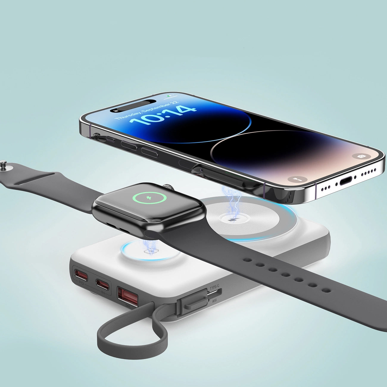 Spoljna Bežična Baterija Choetech B695, 10000mAh, 20W, QC + PD + FQI, 1 x Lightning - 1 x USB-A - 2 x QI - 2 x USB-C, Bela