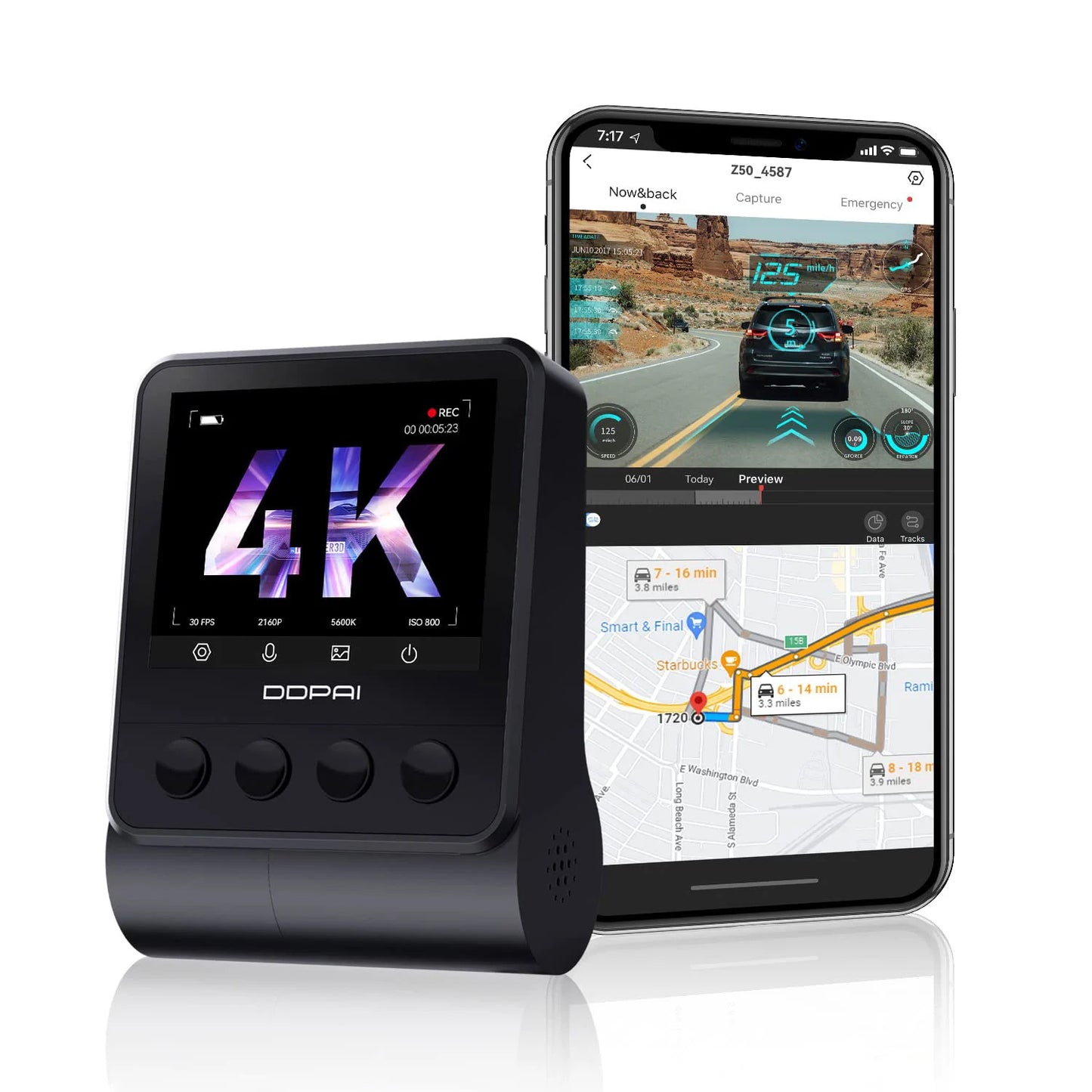 Auto kamera Napred Nazad DDPAI Z50, 4K, Wi-Fi, GPS, Ekran 2.3 inča
