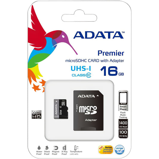 Memorijska kartica microSDHC Adata Premier, 16Gb, Klasa 10 / UHS-1 U1, Sa adapterom AUSDH16GUICL10-RA1