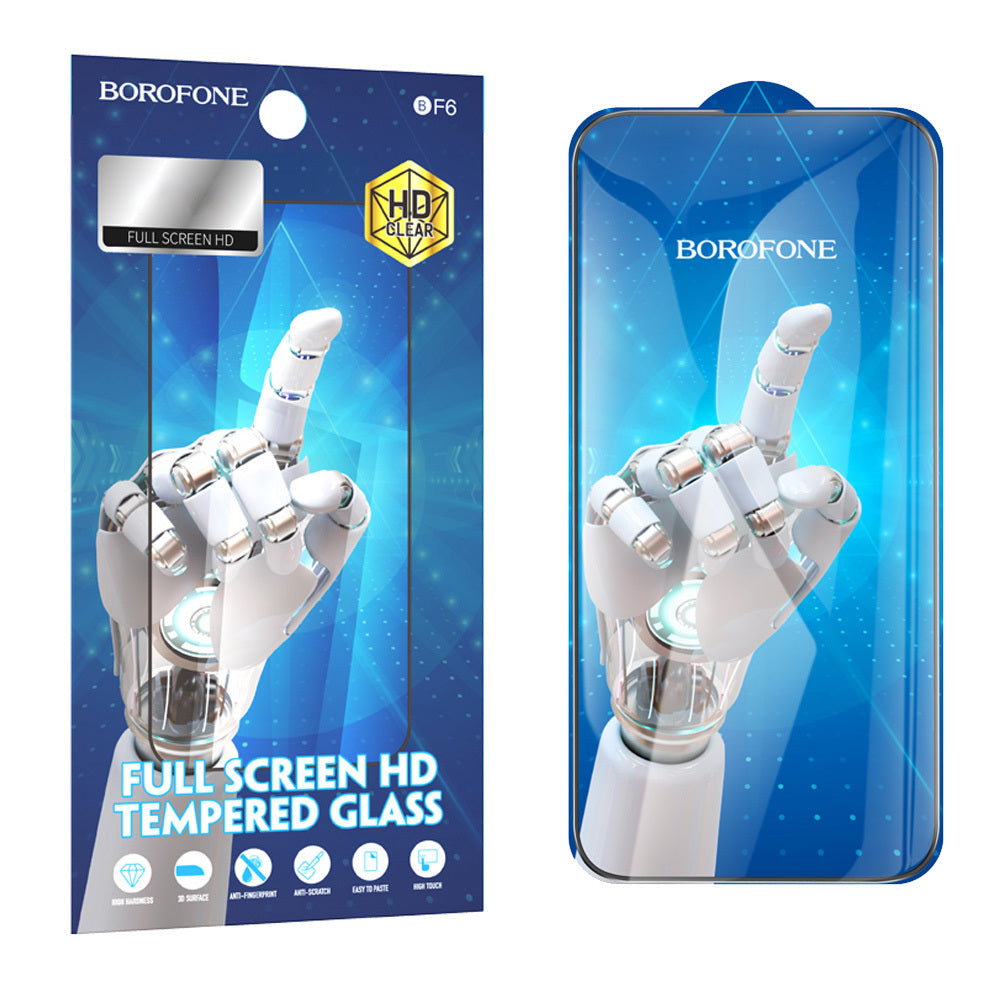 Folija za zaštitu ekrana Borofone BF6 Diamond Armor za Apple iPhone 16 Pro Max, Kaljeno staklo, Pun lepak, Set od 10 komada, Crna