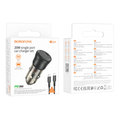 Auto punjač sa USB-C kablom Borofone BZ24 Clever, 20W, 3A, 1 x USB-C, crni